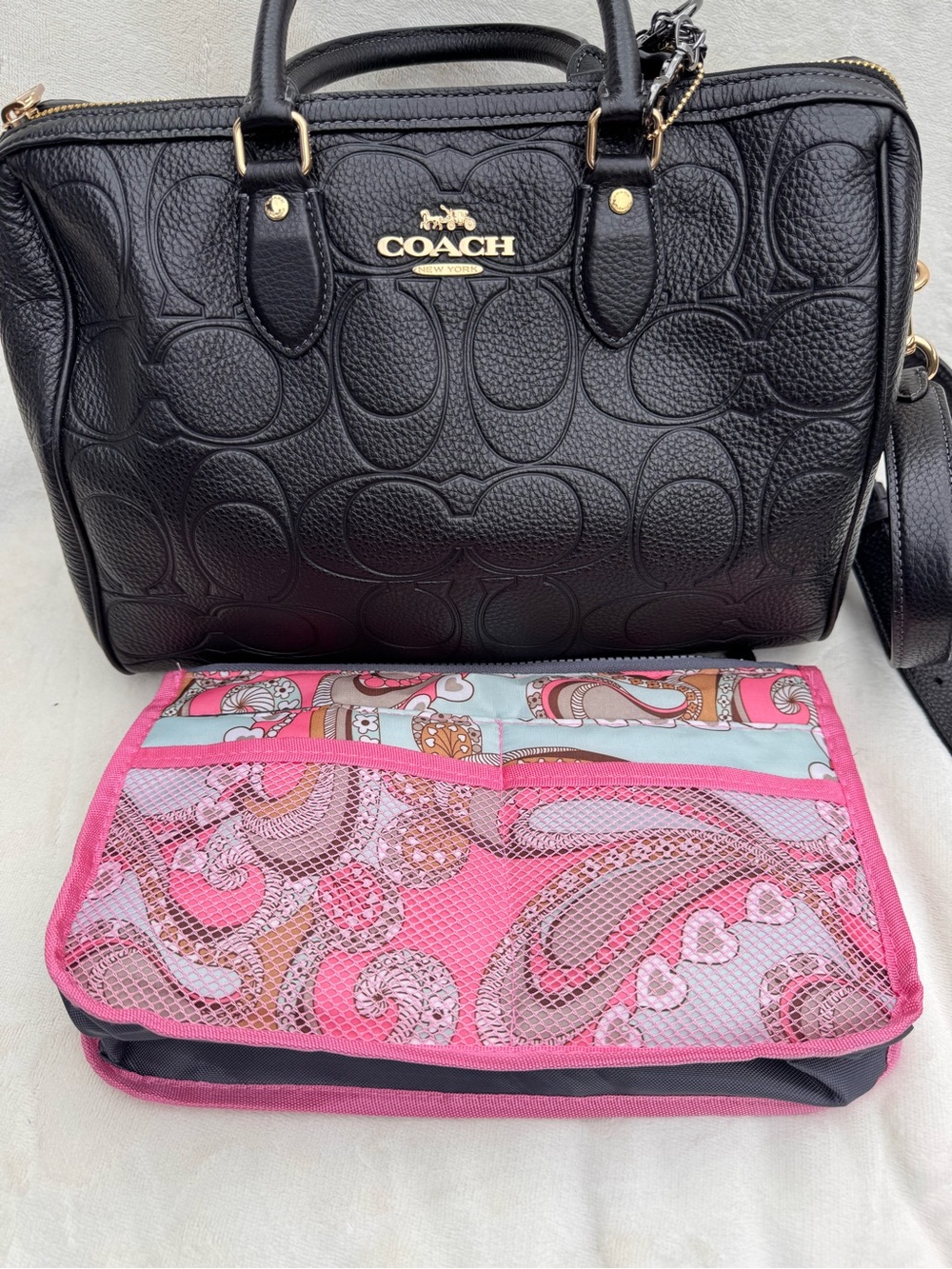 Coach Black Embossed Pebbled Leather Satchel with Mixed Metal Chains - Picture 5 of 10